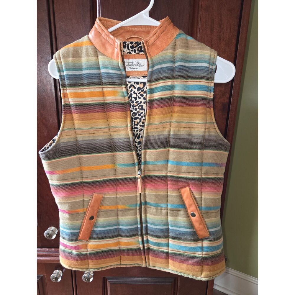 Tasha Polizzi quilted vest, multicolor, leather trim, leopard print